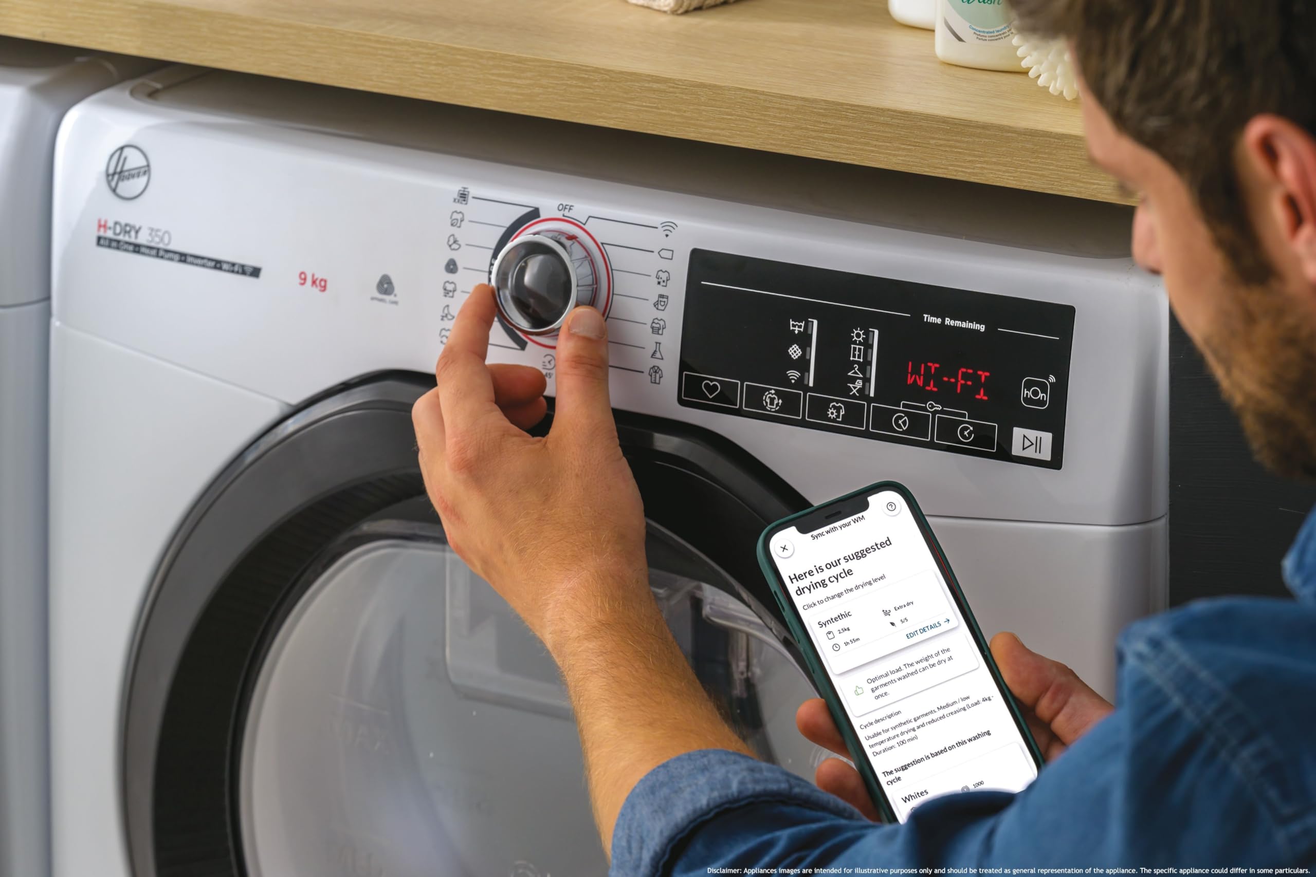 Hoover H-DRY 350 Freestanding Heat Pump Inverter Tumble Dryer, 9 Kg, Class A+++, Wi-Fi & Bluetooth, Four Drying Levels, Aquavision & Advanced Care, White, 59.6x60.4x85 cm - HRE H9A3TBE-80/N — view 7