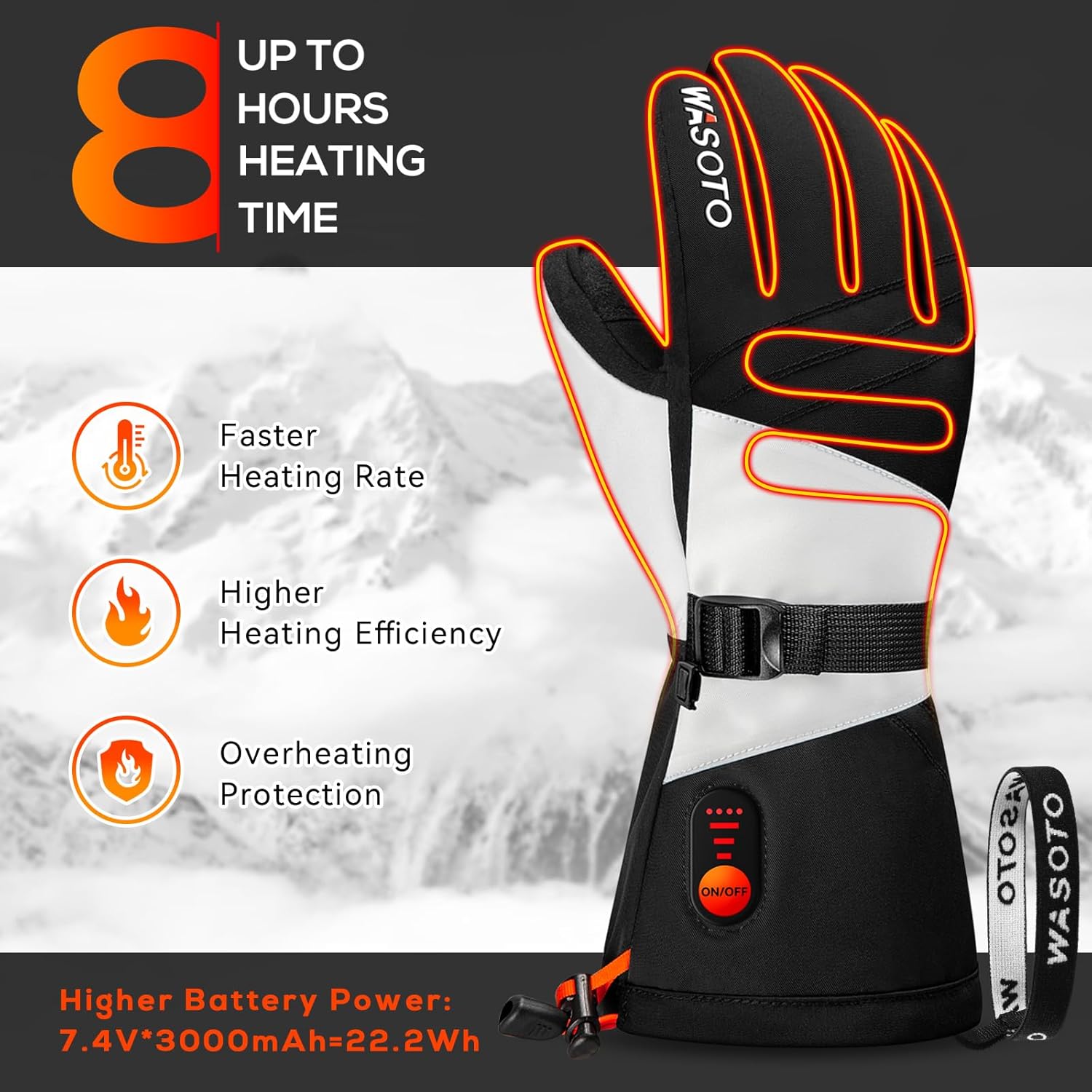 Heated Gloves for Men Women 7.4V Battery 22.2Wh Rechargeable Touchscreen Waterproof Electric Heated Gloves for Winter Outdoor Work Skiing Hiking Camping Ice Hockey - Image 3