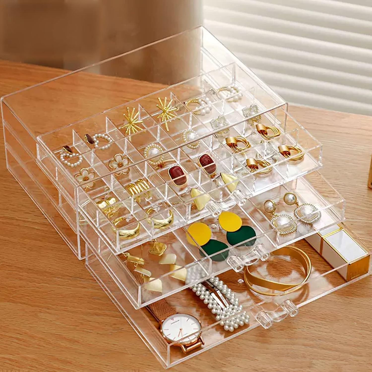 Jewelry Storage Box 3 Drawers Earring Storage Box Clear Acrylic Jewelry