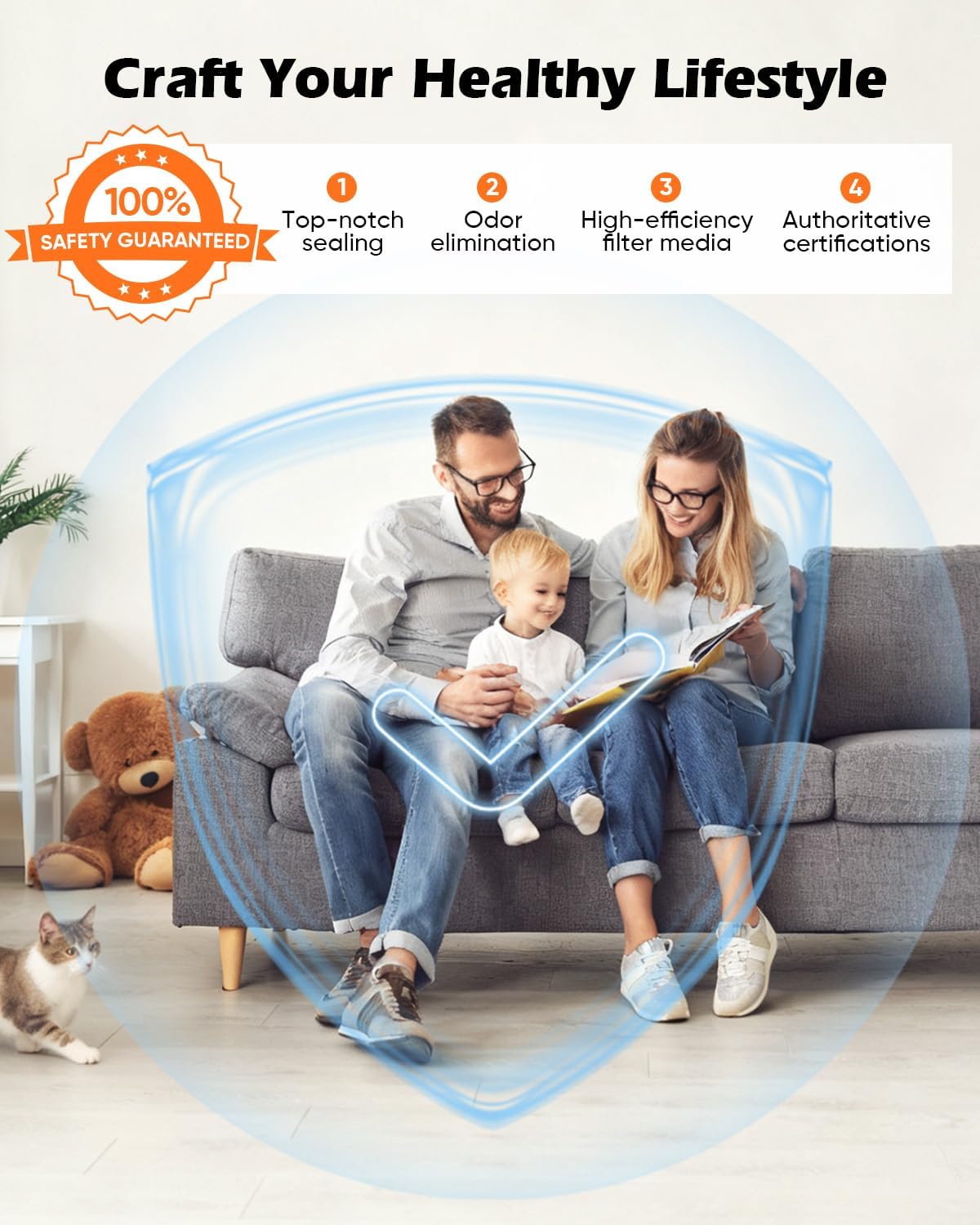 JVO Air Purifier for Pets Home - Covers 2400sq.ft Large Room, with Washable Filter & PM2.5 Display, Air Cleaner for Bedroom, Dorm, Office, Captures Pet Dander/Hair