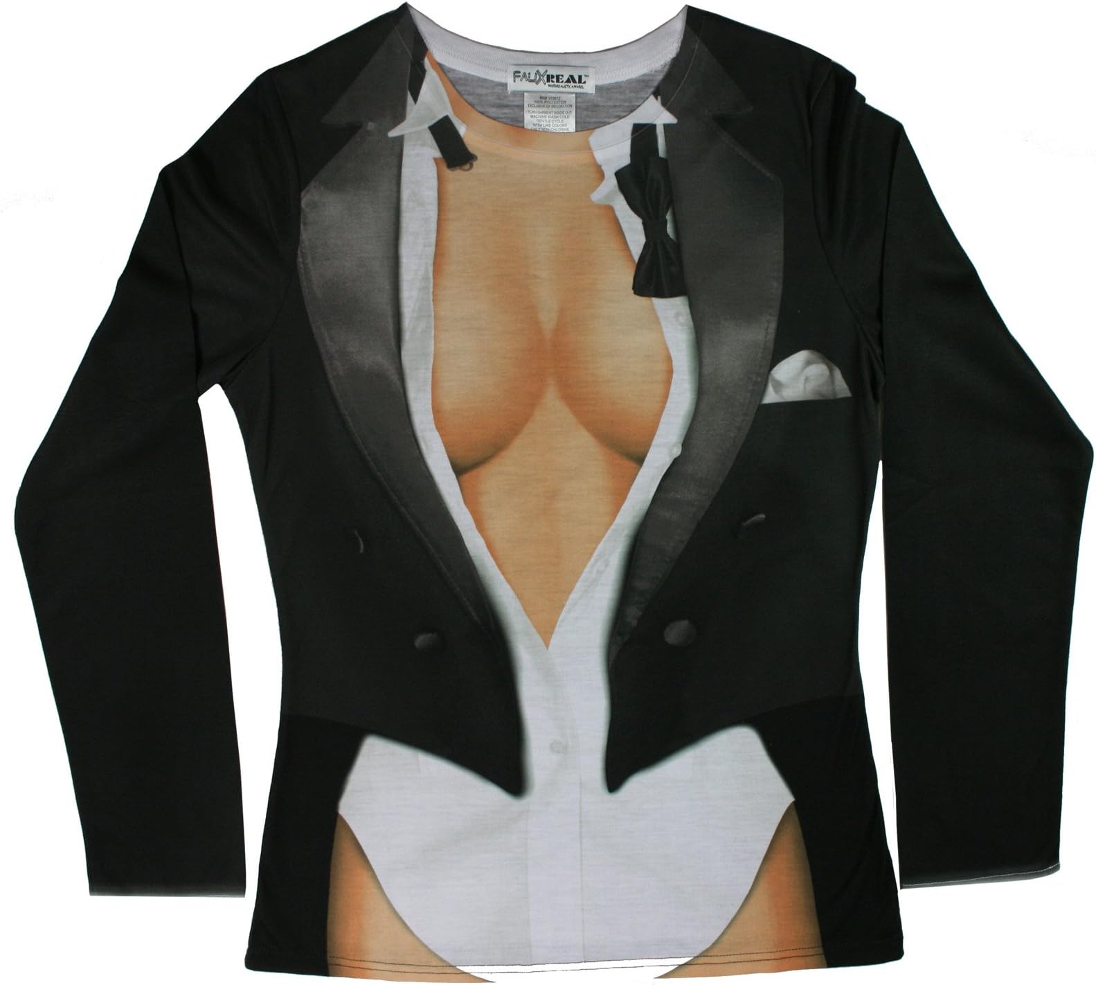 Faux Real Ladies Cleavage Black Tuxedo Shirt [F122157] (Large (10-12))