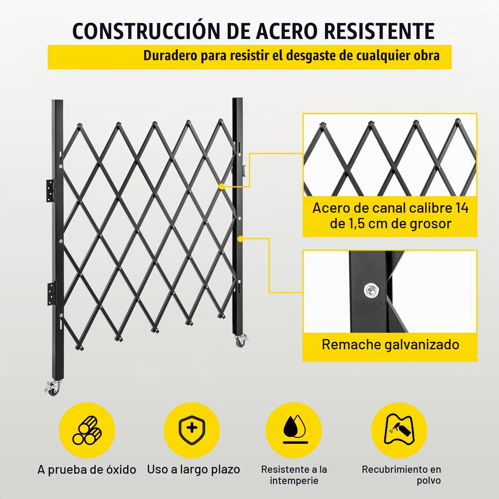 VEVOR Barrera de Seguridad Extensible Plegable Individual 170 x 131 cm Valla de Escalera de Acero Enrollable 360° Puerta de Tijera o Puerta con candado, para el sótano del hogar, Garaje, Negro