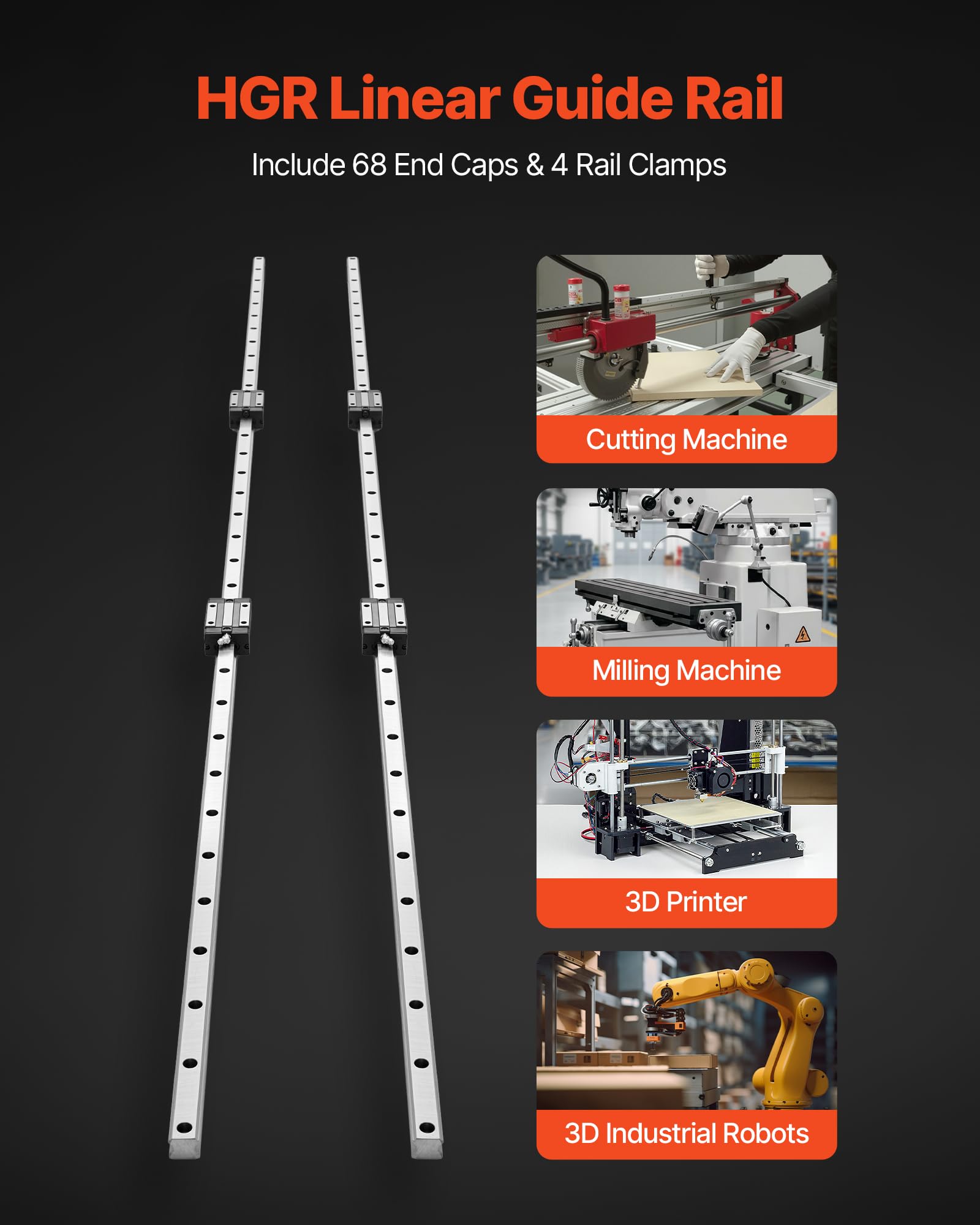 VEVOR Kit Guida Lineare HGR20 2 pezzi da 2000 mm, Guide Lineari 4 Blocchi di Scorrimento con Cuscinetti, Kit Antiruggine per Fai da te, Router CNC, Torni, Fresatrici, Stampanti 3D