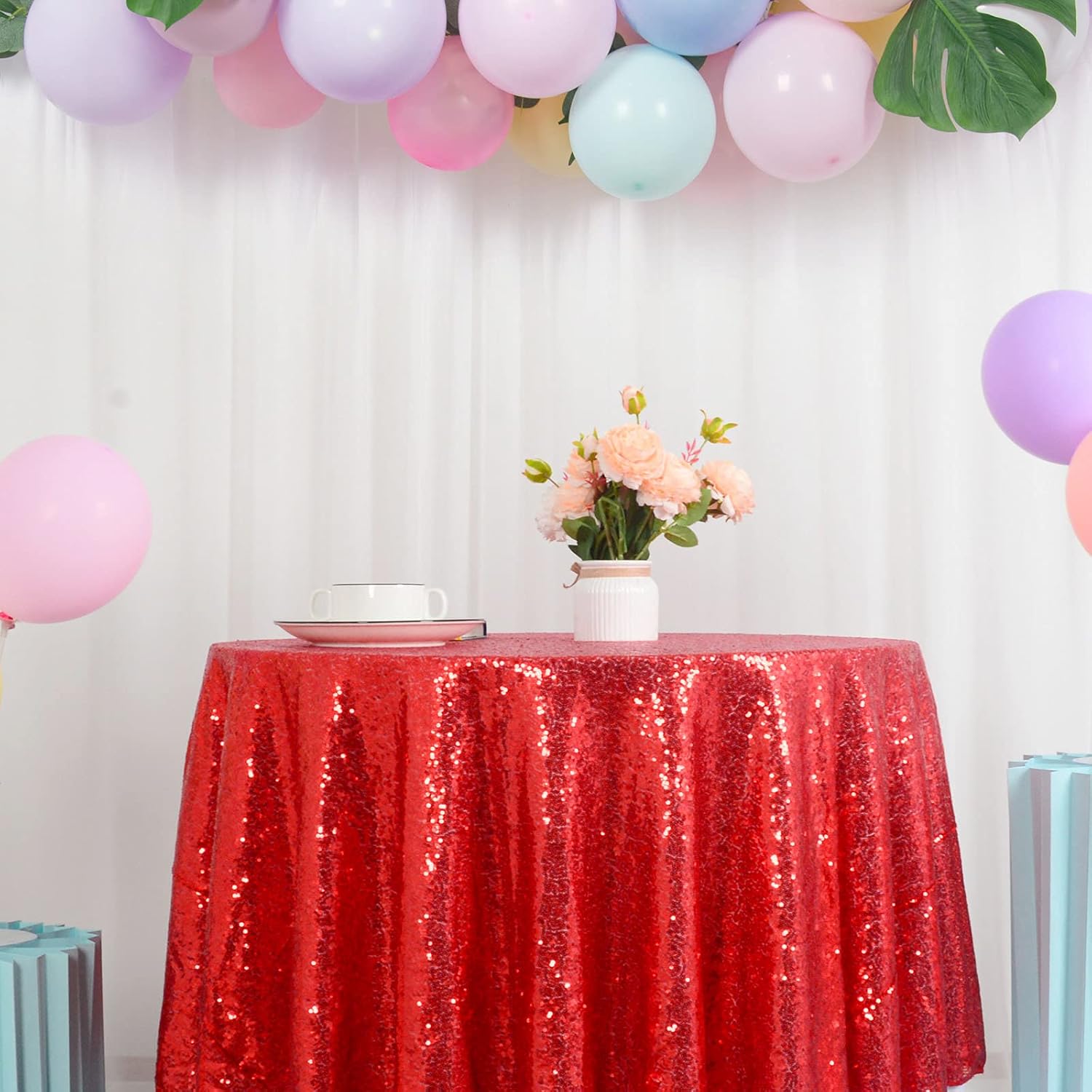 50 Inch Small Round Tablecloth Red Sequin Tablecloth for