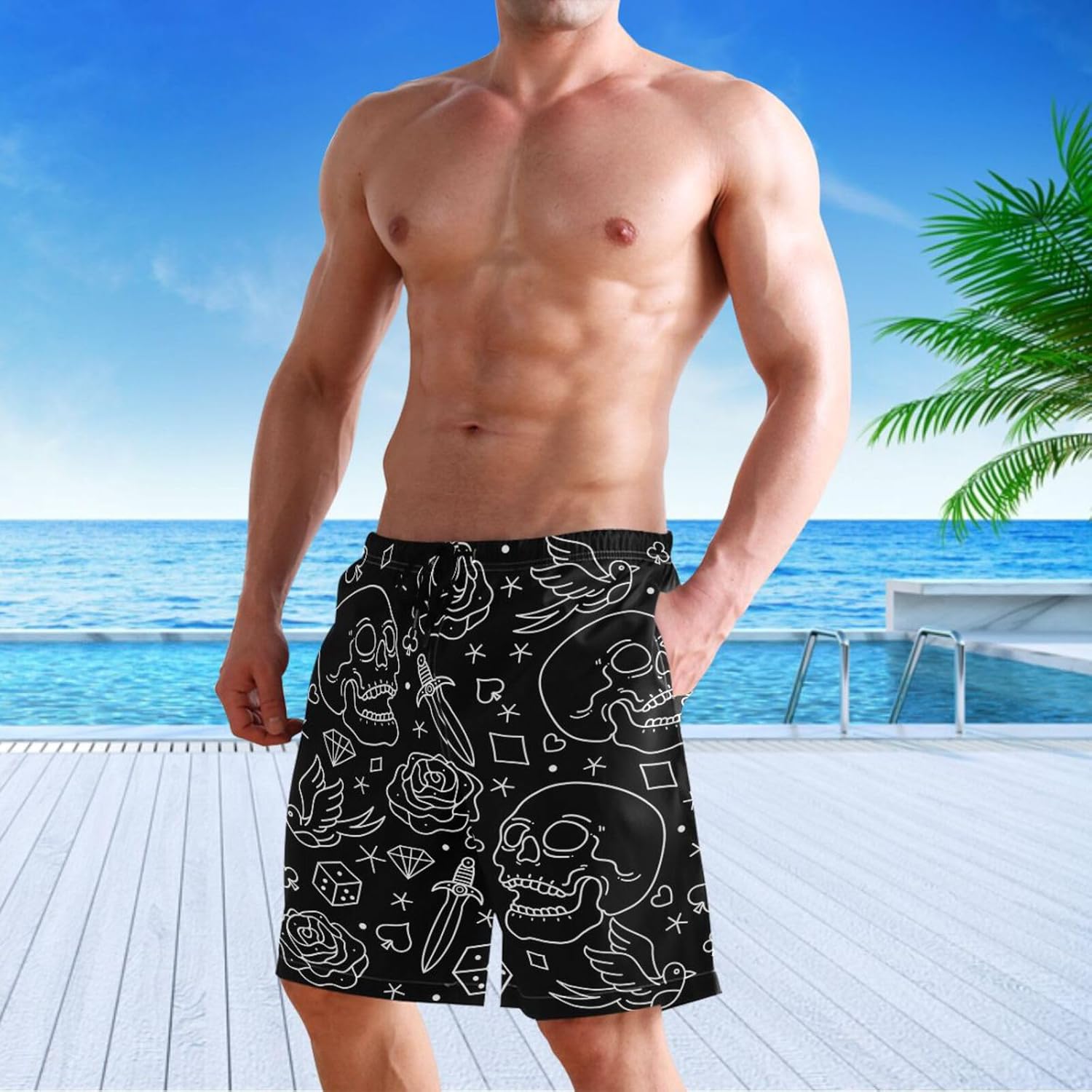 visesunny Cool Men's Novelty Beach Shorts Quick Dry Swimwear Sports Running Swim Board Shorts Bathing Suits Multicolor