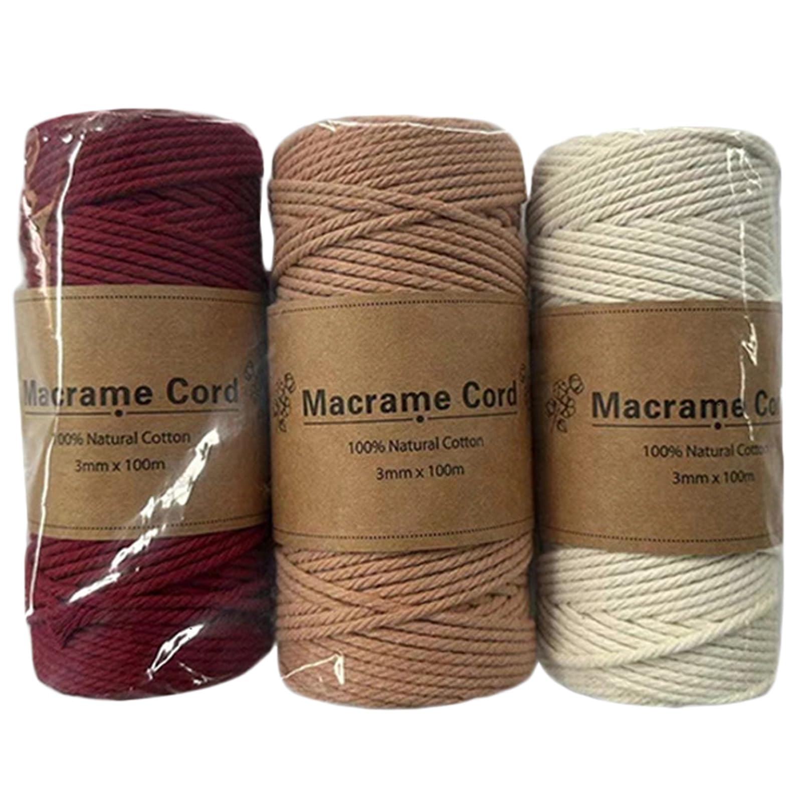 YWLUUOO 3Rolls Colorful Cotton Yarn 3mm 100m Colorful Cotton Cord Twisted String Cord for Wall Hanging Plant Hangers Natural Rope