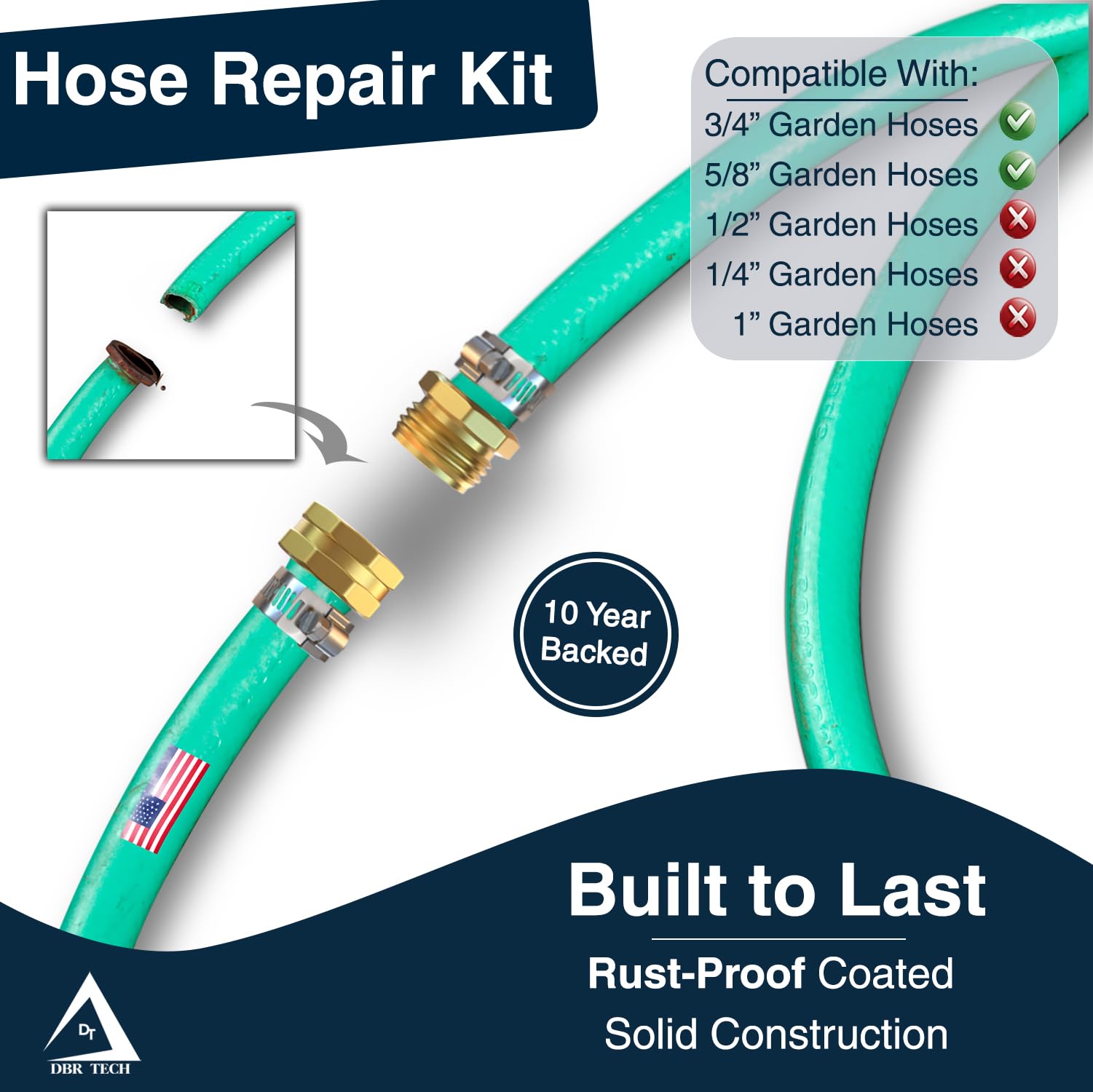 Kit de reparación de manguera resistente, extremo de reparación de manguera de agua macho hembra de 3/4 pulgadas, accesorios de repuesto de metal sólido, kit de fijación con abrazaderas para mangueras