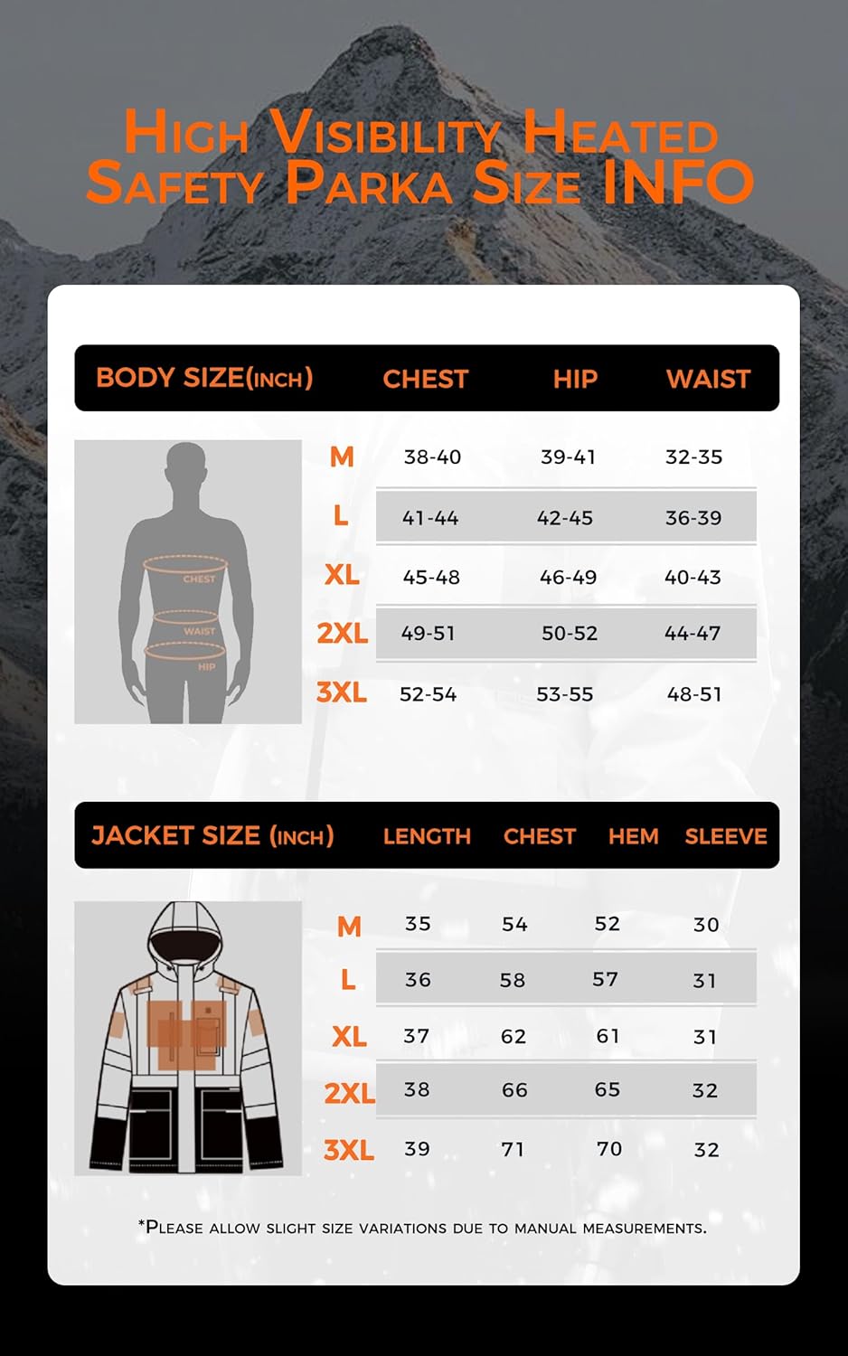 Heated Safety Hi-Vis Parka Jacket for Men, with 7 Heating Zones, Class 3, Waterproof, 12V 15000mAh Battery - Image 6