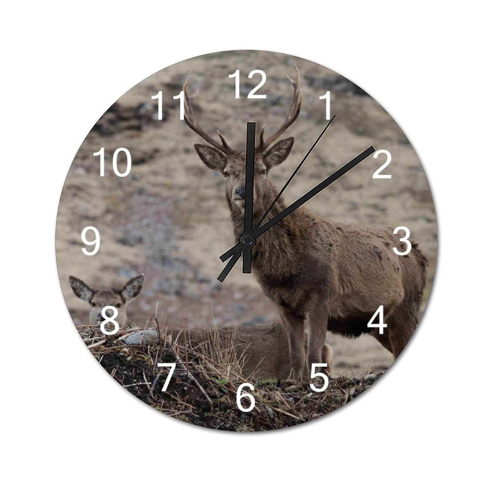 Byron Hoyle Wall Clock Stag Wild Animal Deer Wooden Wall Clock Battery Operated Farmhouse Clocks Wall Decor Home Decor For Living Room Kitchen Home Bathroom Bedroom 10 Inch