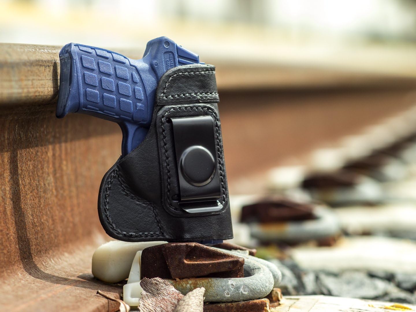 OUTBAGS USA LS3PF9 (Black-Right) Full Grain Heavy Leather IWB Conceal Carry Gun Holster for Kel-Tec PF-9 9mm. Handcrafted in USA.