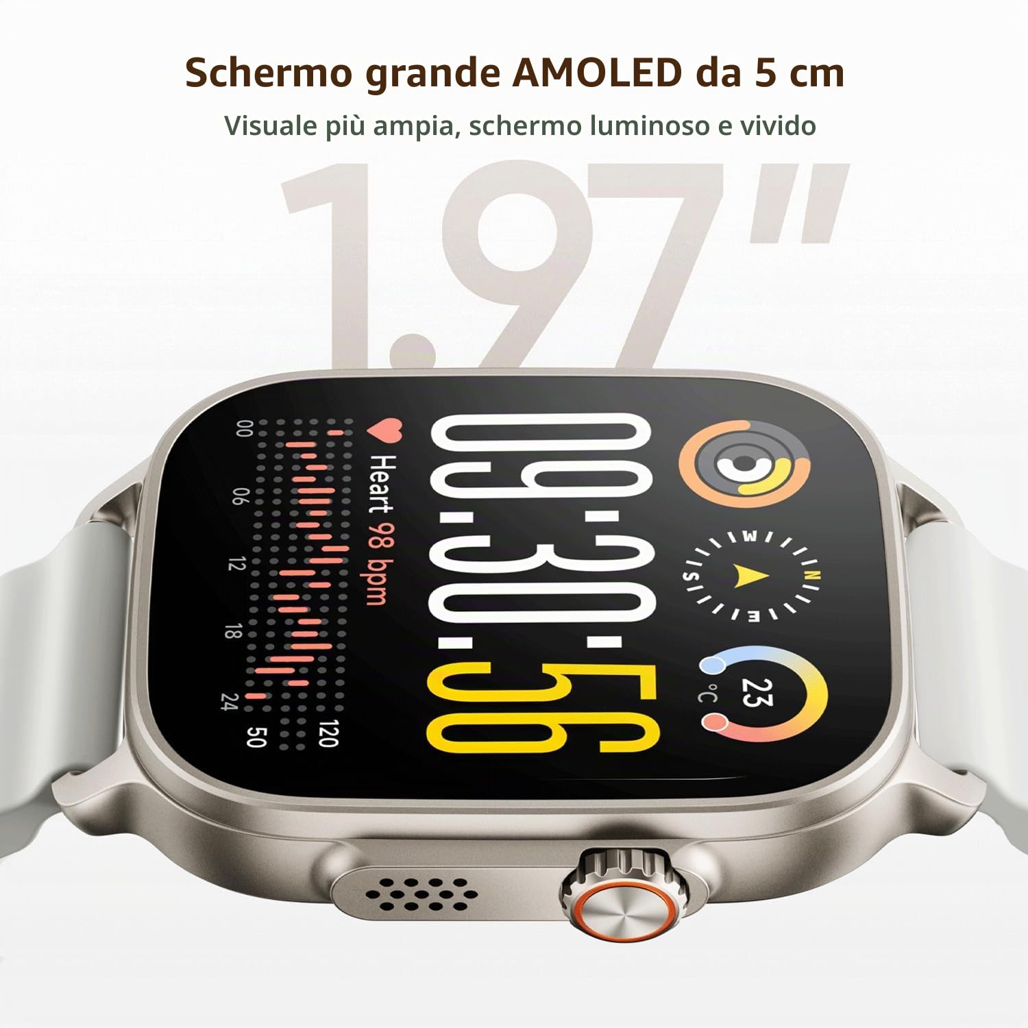 realme Watch 5 Orologio Intelligente, Bluetooth, NFC, GPS, Argento | Schermo AMOLED 1,97", Bluetooth, FC/Sonno/SpO2, IP68