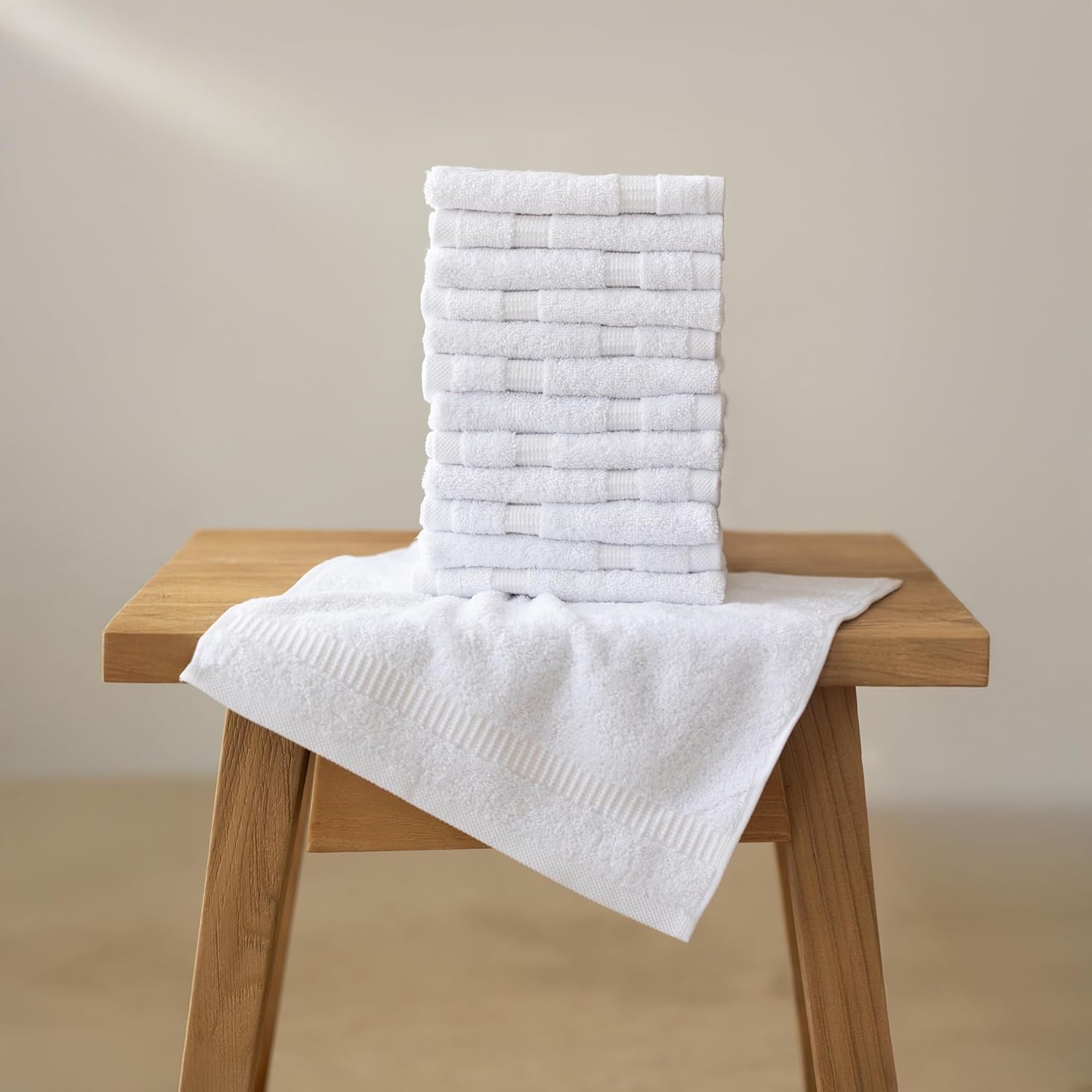 SALBAKOS 12-Piece 100% Turkish Cotton Wash Cloths for Bathroom & Face - Soft 13x13 in Small Towels for Body & Kitchen - Thick, Absorbent Multi-Use Oeko-TEX Certified Washcloths (White, 12 Washcloths)