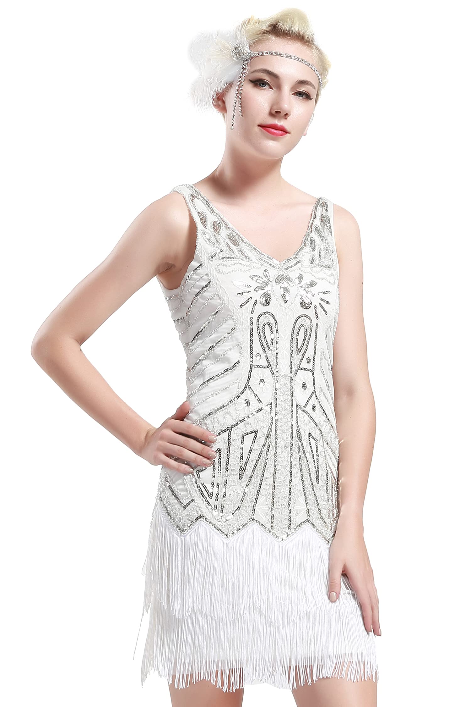 sachin and babi light blue dress Babeyond Womens Retro Flapper Dress With Two Layers Tassel V