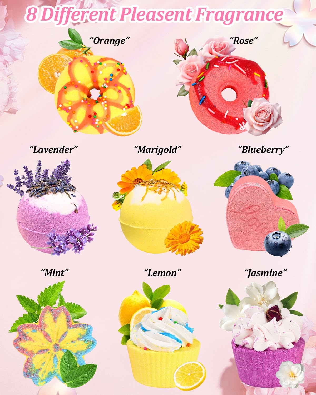 Bath Bombs Zestaw upominkowy, 8 sztuk kulek do kąpieli dla dzieci, organiczne naturalne kule do kąpieli, walentynkowe prezenty świąteczne Bombka do kąpieli dla kobiet