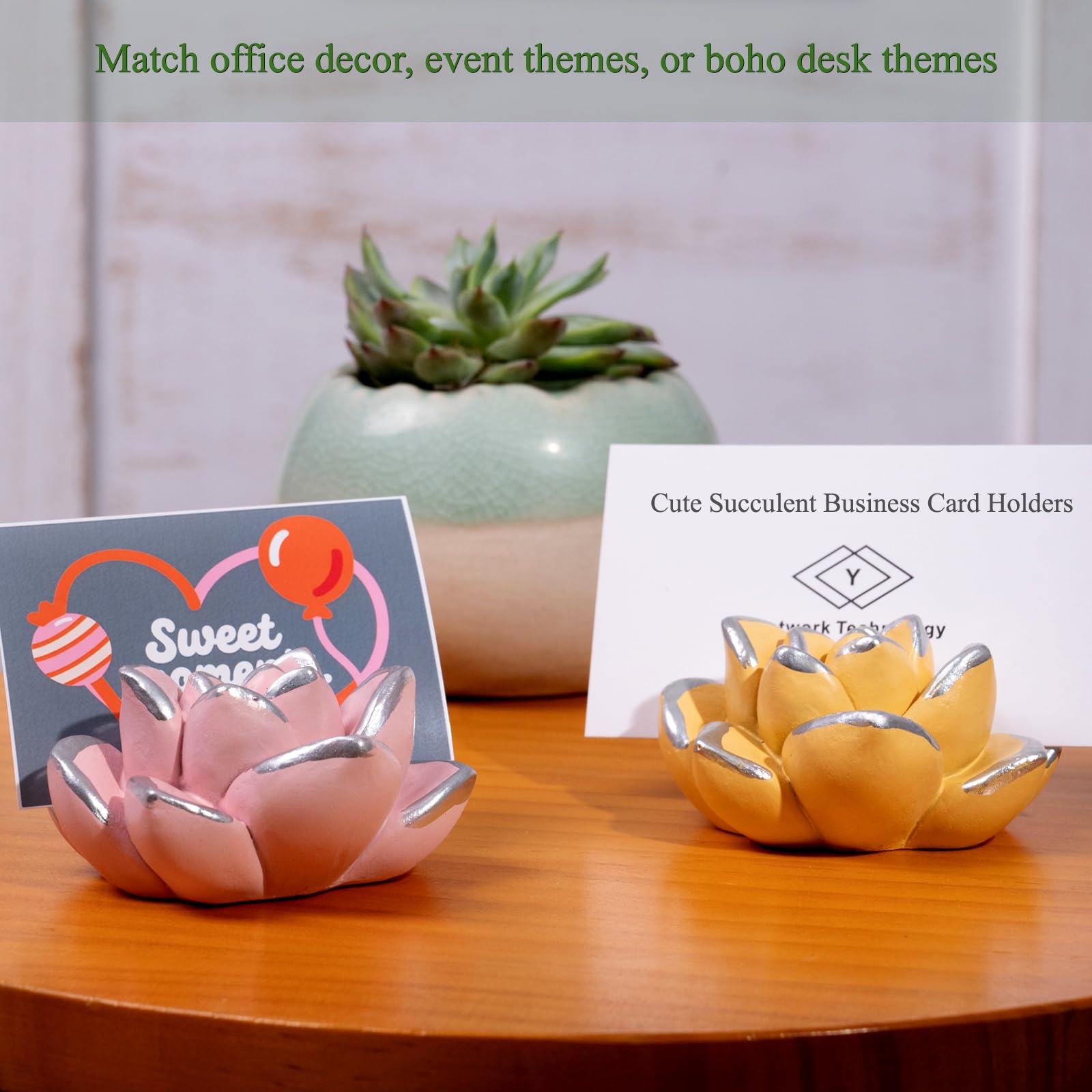 Lot de 5 porte-cartes de visite en résine – Blanc, rose, vert, violet, jaune – Joli présentoir de cartes pour magasin, mariages et accessoires de décoration de bureau – Cadeau unique pour femme