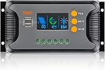 60A Solar Charger Controller 12V 24V 36V 48V Auto, Solar Panel Charge Regulator Paremeter Adjustable LCD Display with Dual USB Load Timer Setting ON/Off Hours