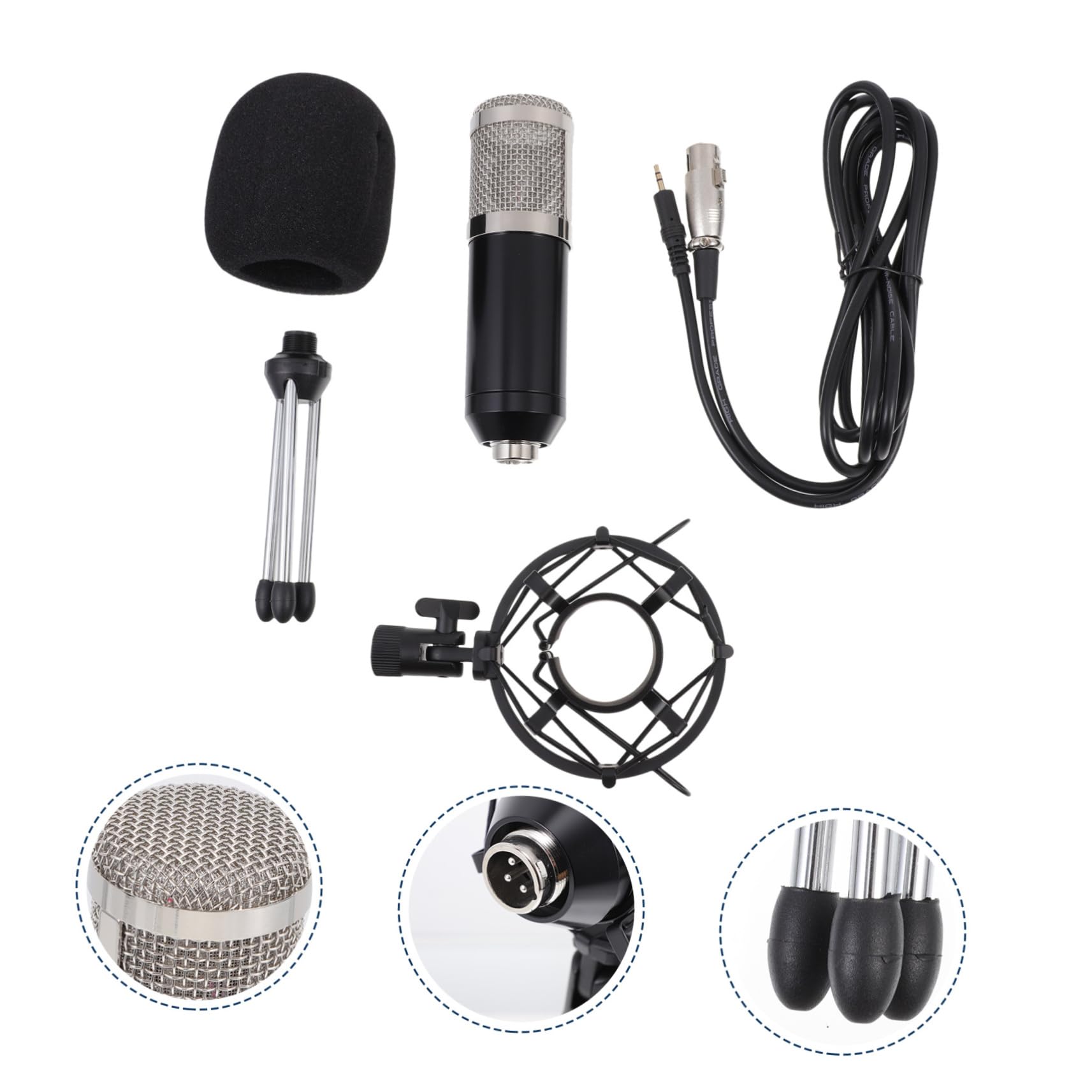 HEMOTON Set Microfono Condensatore Cablato 3, 5mm 48v, Nero | Completo, Griglia in Acciaio e Lega di Zinco, per Karaoke Online e Studi di Registrazione Colore Casuale