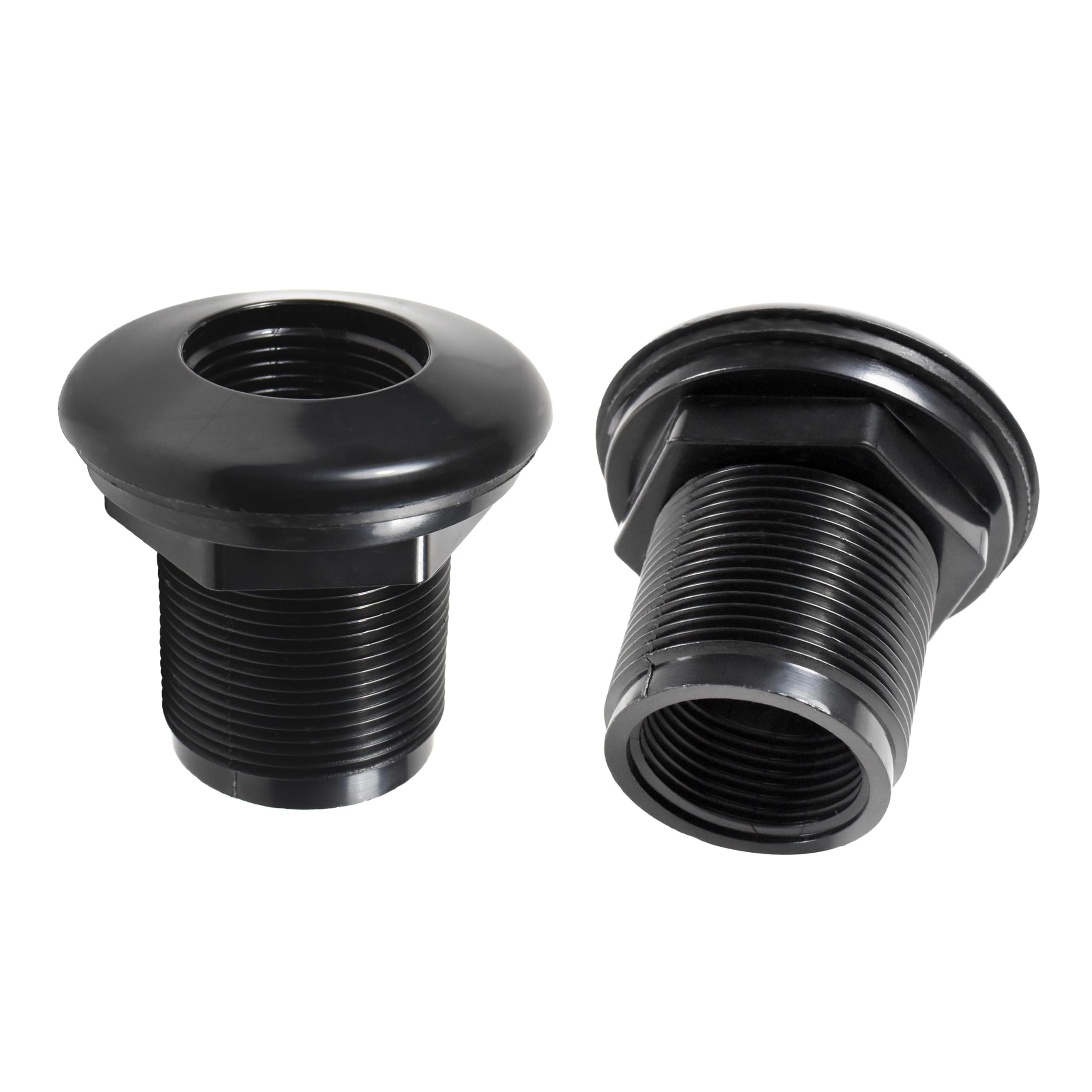 HQRP 2-Pack 1" ABS Bulkhead Fitting Double Threaded Water Tank Connector for Rain Barrels, Aquariums, Water Tanks, Tubs, Pools