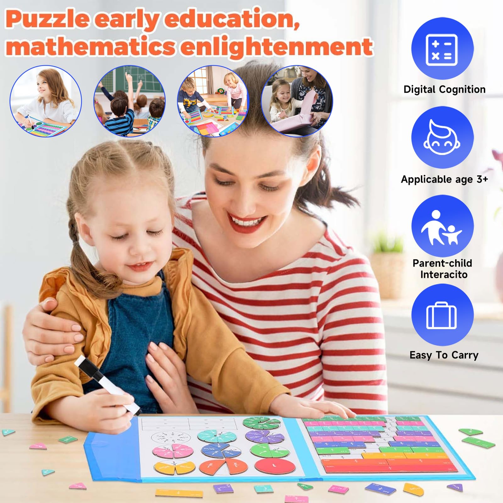 Amazon.com: Worparsen Montessori Magnetic Book Fraction Puzzle Magnetic  Fraction Educational Puzzle Tiles Fraction Math Manipulatives Teaching  Fraction Book for 2nd 5th 3rd Grade Classroom Must Haves… : Office Products