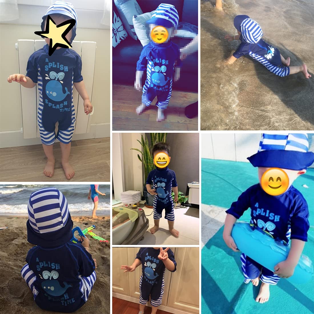 Traje de Baño para Niños Bañador Una Pieza Bebé Manga 3/4 UPF Protección Solar UV Natación con Gorro