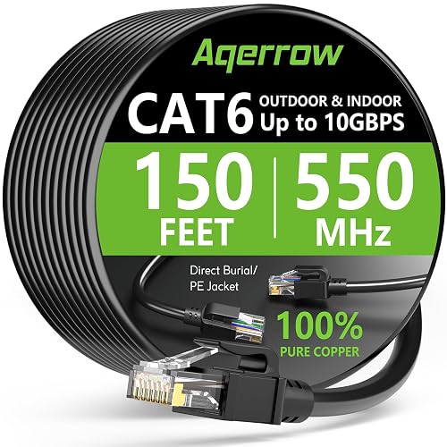 Aqerrow Cat6 Ethernet Cable 150FT Outdoor LLDPE Direct Burial