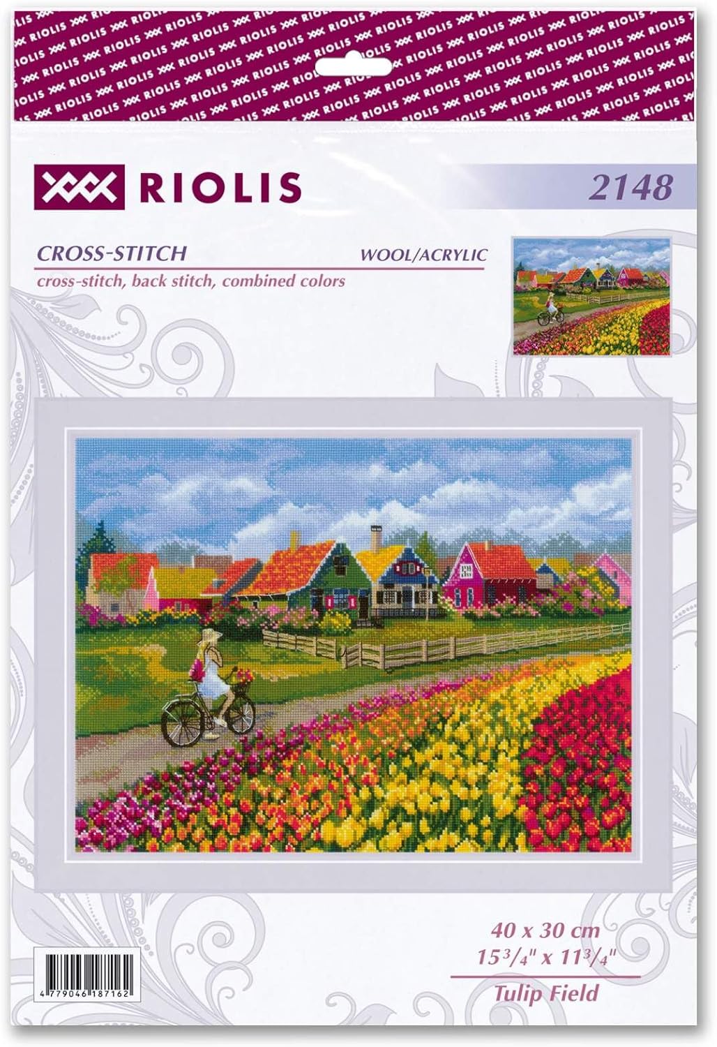 RIOLIS - Tulip Field 2148, Cross Stitch Kits 15¾" x 11¾", Cross Stitch Kits for Beginners & Advanced, Crossstitching Kit Adult, Embroidery Counted Stitching Kit