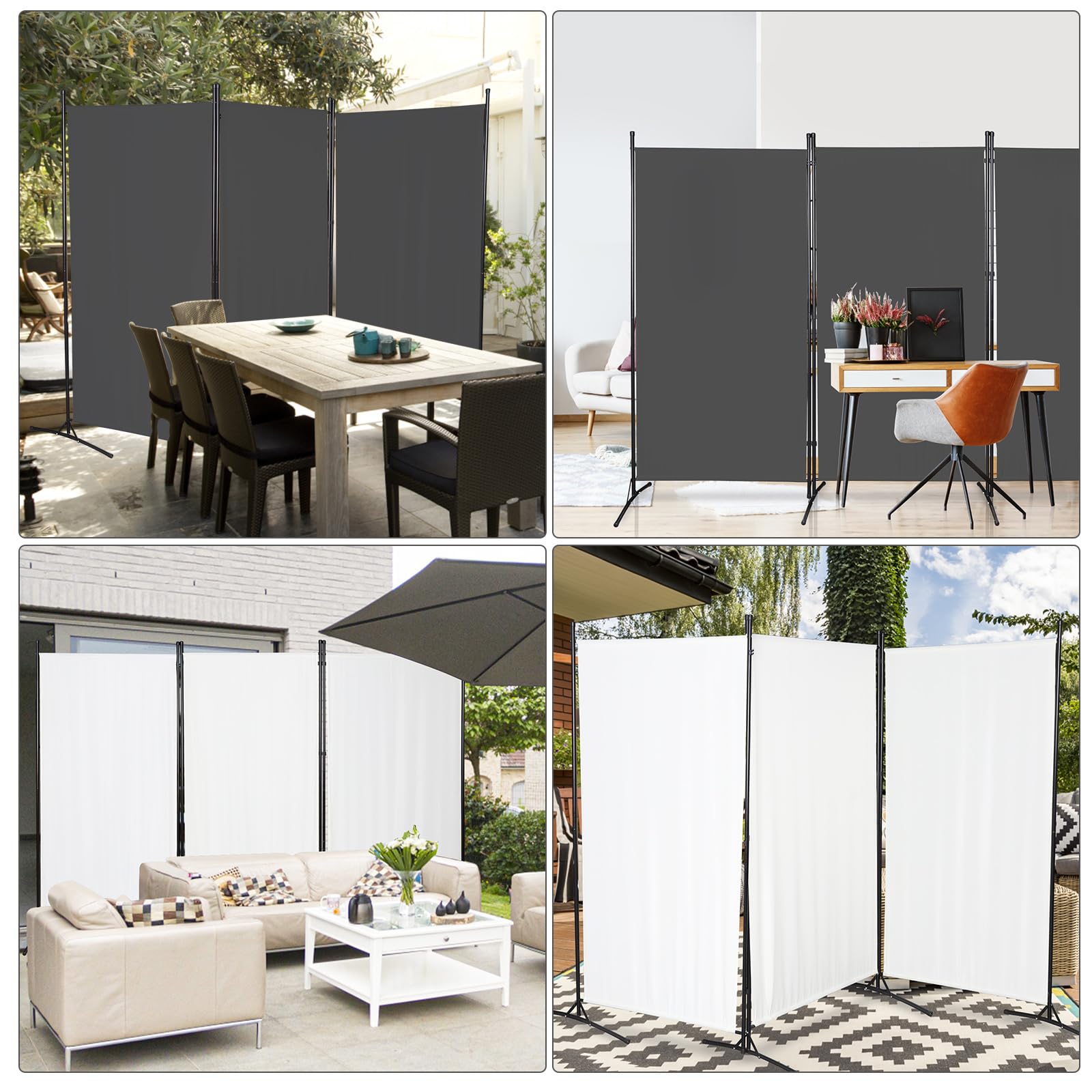 Paravento divisorio pieghevole in 3 pezzi, indipendente, per spogliatoio, schermo visivo da parete, divisorio per interni, esterni, giardino, uffici, terrazza, 260 x 180 cm, grigio scuro