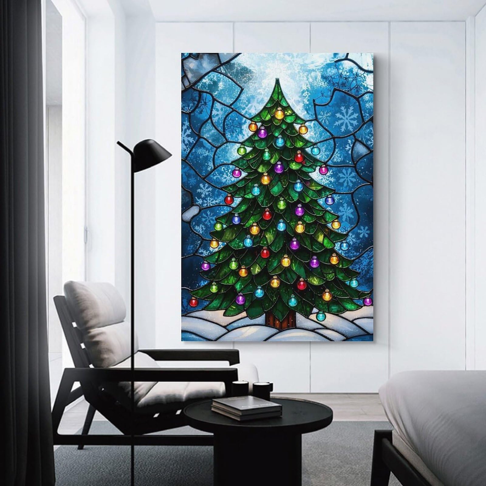 Junmoney Hanging Wall Art Stained Glass Christmas Tree, 08x12inch(20x30cm), for Wall Displays, Bedrooms Or Room Updates, Wall Decor Suited to Curated Displays