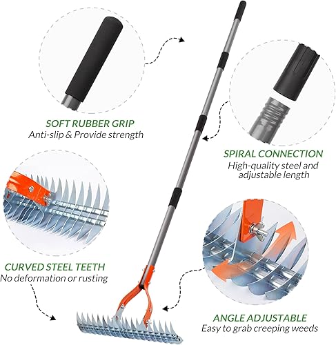 Miniatura 3 de Walensee Rastrillo Dethatcher, Rastrillo Dethatcher para Césped de 15 pulgadas, Rastrillo Dethatcher Robusto, Rastrillo de Metal de Acero Eficiente