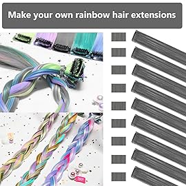 LADYAMZ Colored Hair Extensions 14 PCS, 22 In Rainbow Gray Clip in Hair Extensions Christmas Party Highlights, Colorful Long Straight Synthetic Hairpieces for Girls Women Kids Cosplay Gift(Dark Grey)