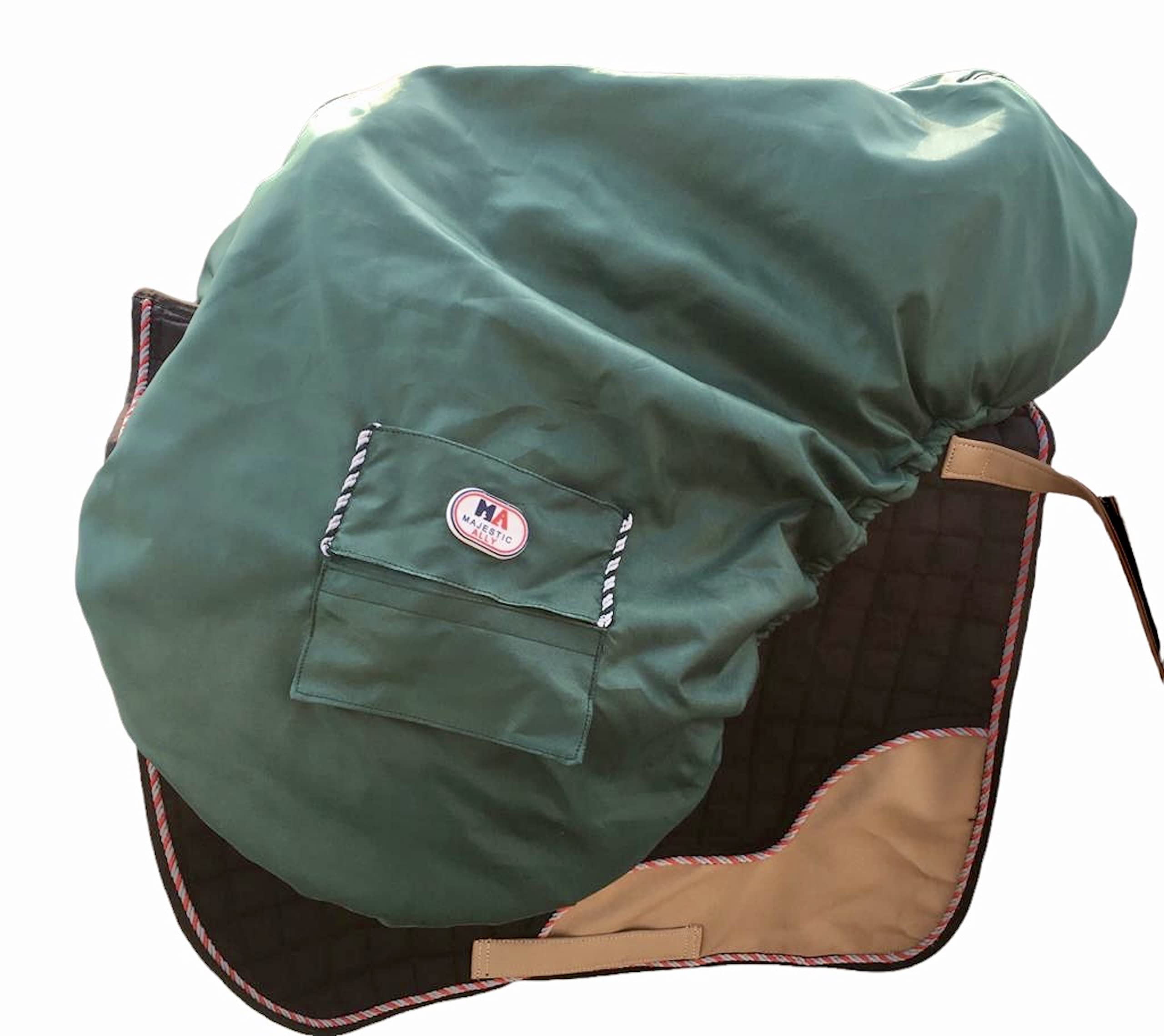 Majestic Ally Housse de Selle Anglaise imperméable en Nylon avec Doublure en Polaire - Plusieurs Couleurs (Vert Chasseur)