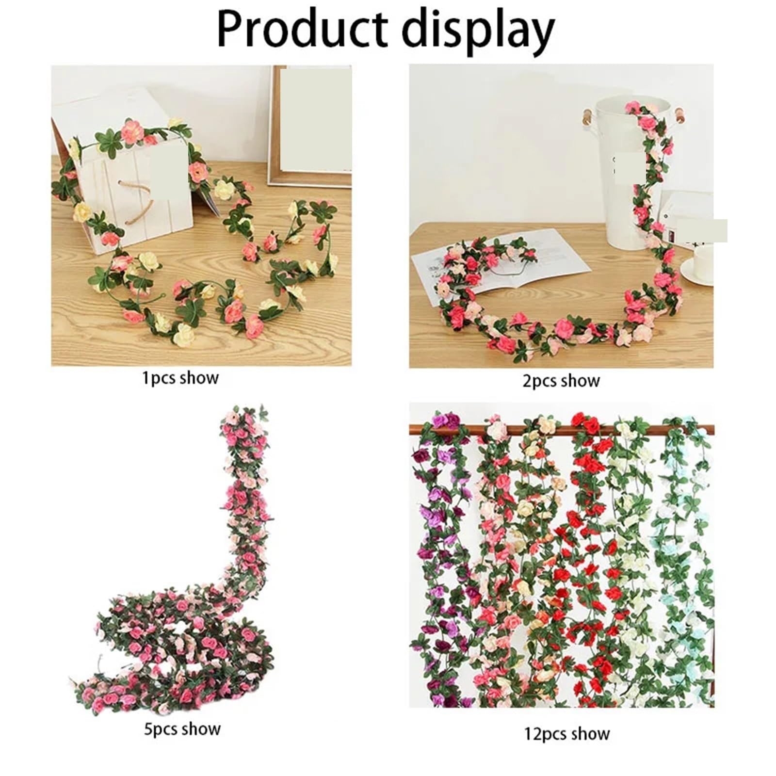 fiori finti 2,4 m, 45 teste di rose artificiali con foglie verdi, da appendere alla parete, for matrimoni, compleanni, Natale, decorazioni ad arco