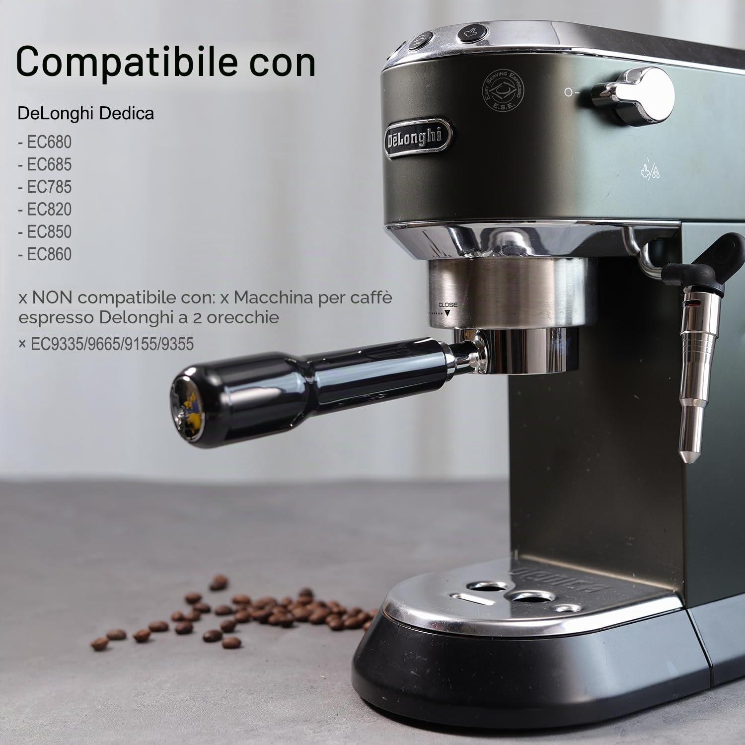 Portafiltro senza fondo 51 mm per DeLonghi Dedica EC680/EC685/EC785/EC820/EC850/EC860, con 2 tazze filtro filtro a cestello, con 3 orecchie spessore 5,5 mm