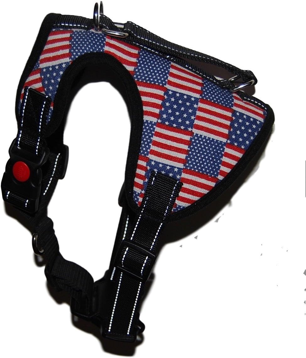 Dog Harness, No Pull Dog Harness, Reflective, Adjustable, Oxford Soft Vest Harness by LSPM - American Flag Theme, No Choke Multiple