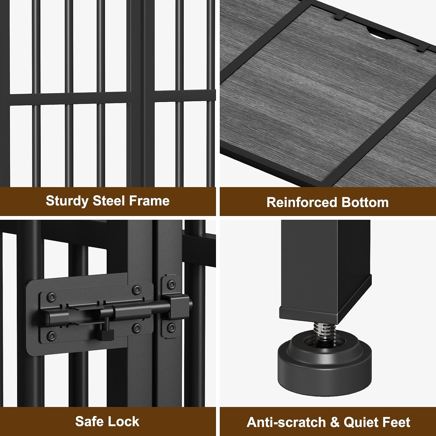 Easycom 43" Dog Crate Furniture Foldable, No Assembly Decorative Dog Kennel Indoor, XL Dog Crates for Large Dogs (60-80 lbs), Wooden Dog Cage with Adjustable Bowls and Name Tag, Dark Grey