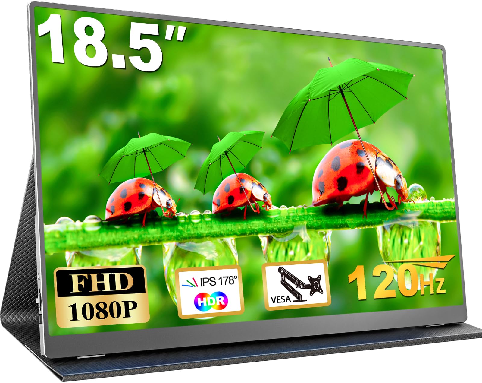 MOMODS Portable Monitor 18,5 Zoll - 120Hz Tragbarer Gaming Monitor, IPS 1080P HDR VESA Mobiler Bildschirm mit Mini HDMI USB Typ C Ansculuss, für Laptop, Handy, Mac, Xbox, PS5