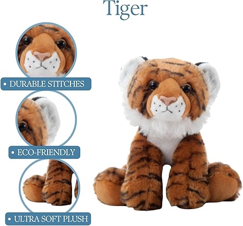 Miniatura 6 de The Petting Zoo Peluche de tigre, regalos para niños, animales salvajes del zoológico Onez, juguete de peluche de tigre de 9 pulgadas