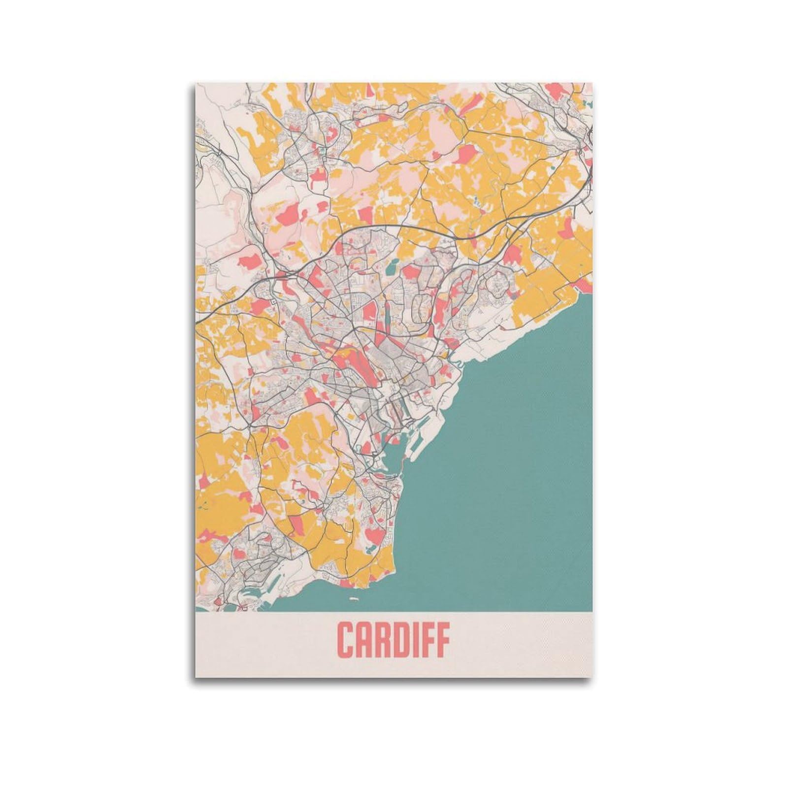 OKAHYS UK Cardiff Vintage Map Poster Decorative Painting Canvas Wall Artworks Picture 20x30inch(50x75cm)
