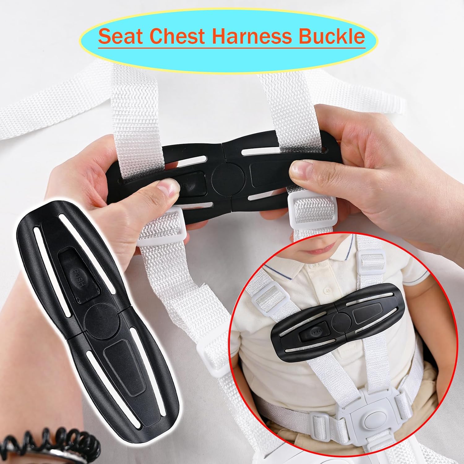 2 Pack Universal Seat Chest Harness Buckle,Seat Chest Harness Clip Buckle Lock Stroller Chest Replacement Part,Adjustable Guard(Black)