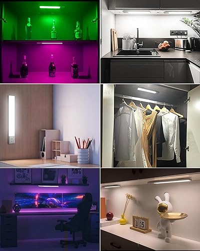 Miniatura 8 de 79-LED Under Cabinet Lights, 15 Colors Uitra-Thin Closet Lights Rechargeable Wireless Under Counter Lighting with Remote Control, Dimmable RGB Light