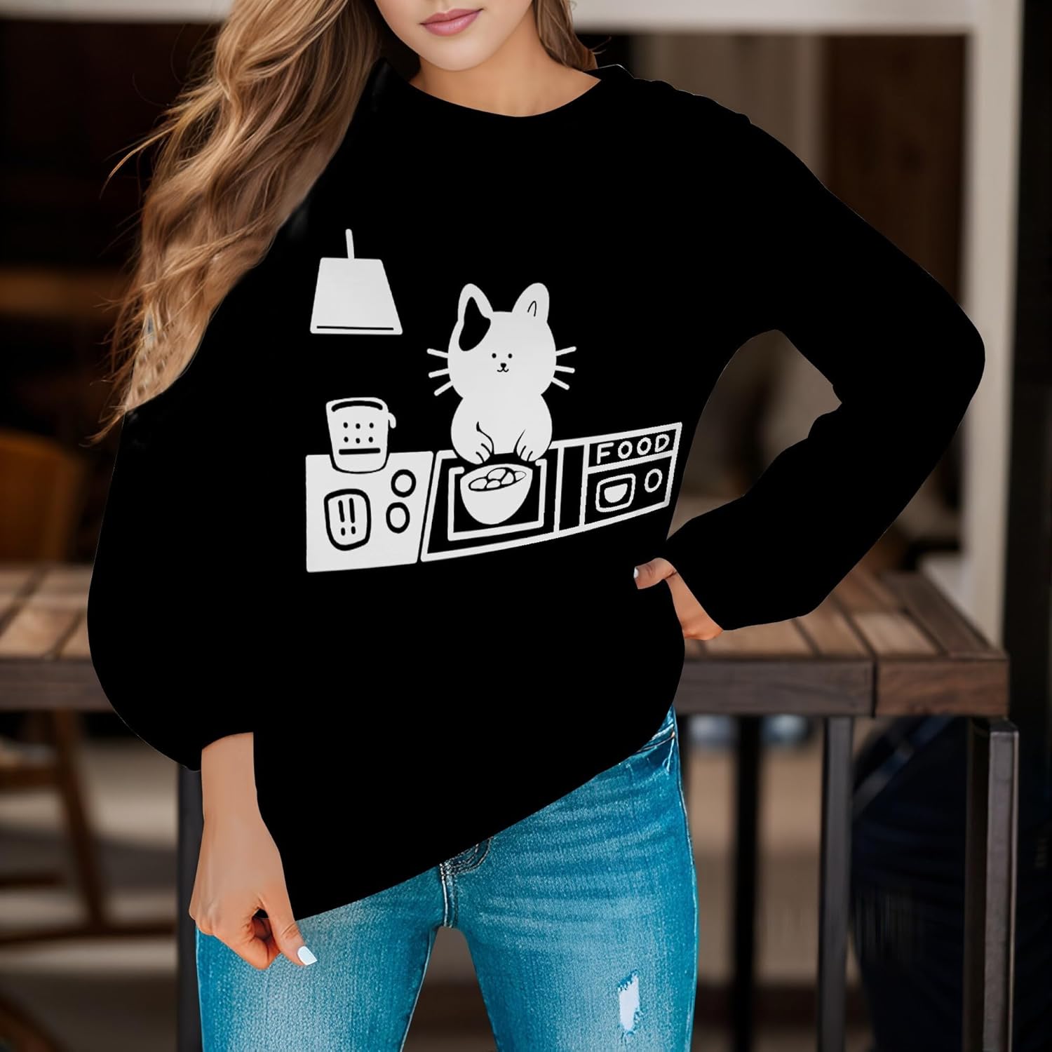 Womens Pullover Sweatshirts Lightweight Crewneck Sweatshirt Cute Animal Graphic Long Sleeve Pullover Trendy Outfits - Image 2