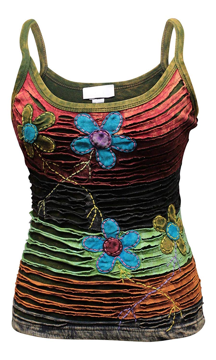 Shopoholic Fashion Women Razor Cut Flower Embroidery Cotton Hippy Tank Top