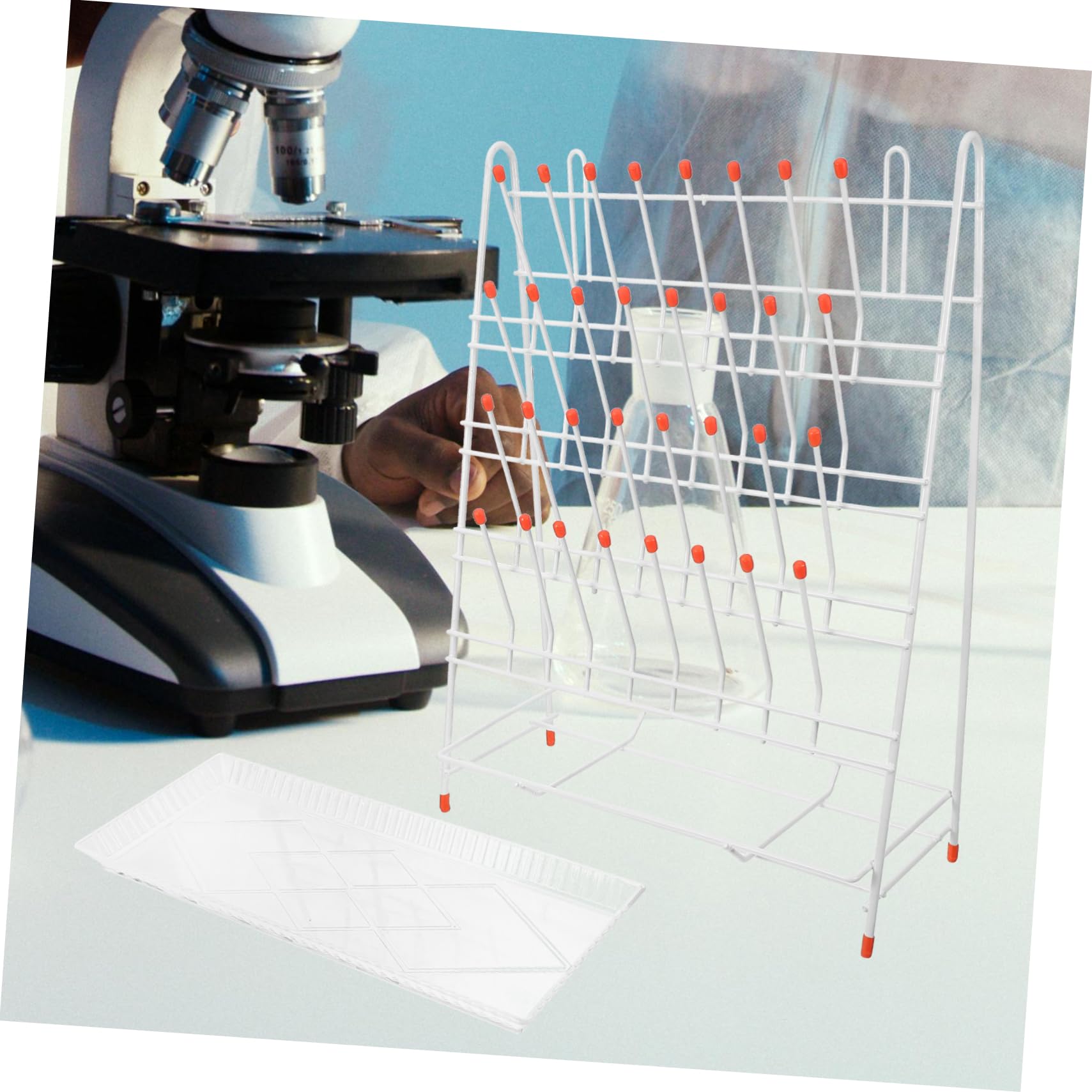 Portaprovette da Laboratorio Bianco in Ferro 32 Pioli per Asciugatura e Drenaggio, Design Antiscivolo e Struttura Robusta per Beaker e Bottiglie