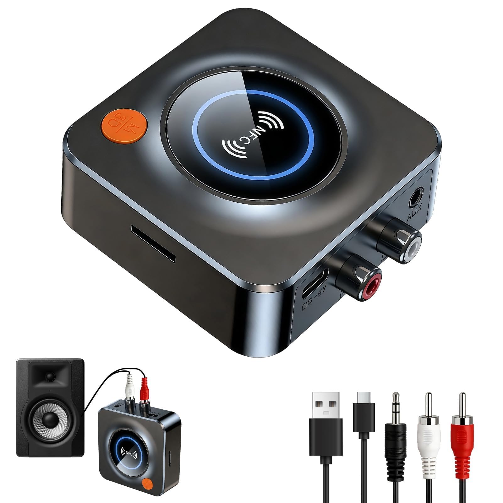 Bluetooth Receiver 5.1 HiFi Dual Connection Audio Bluetooth Adapter | Wireless Low Latency with NFC/0.3cm AUX/TF, for Home Stereo Music Amplifier Speaker