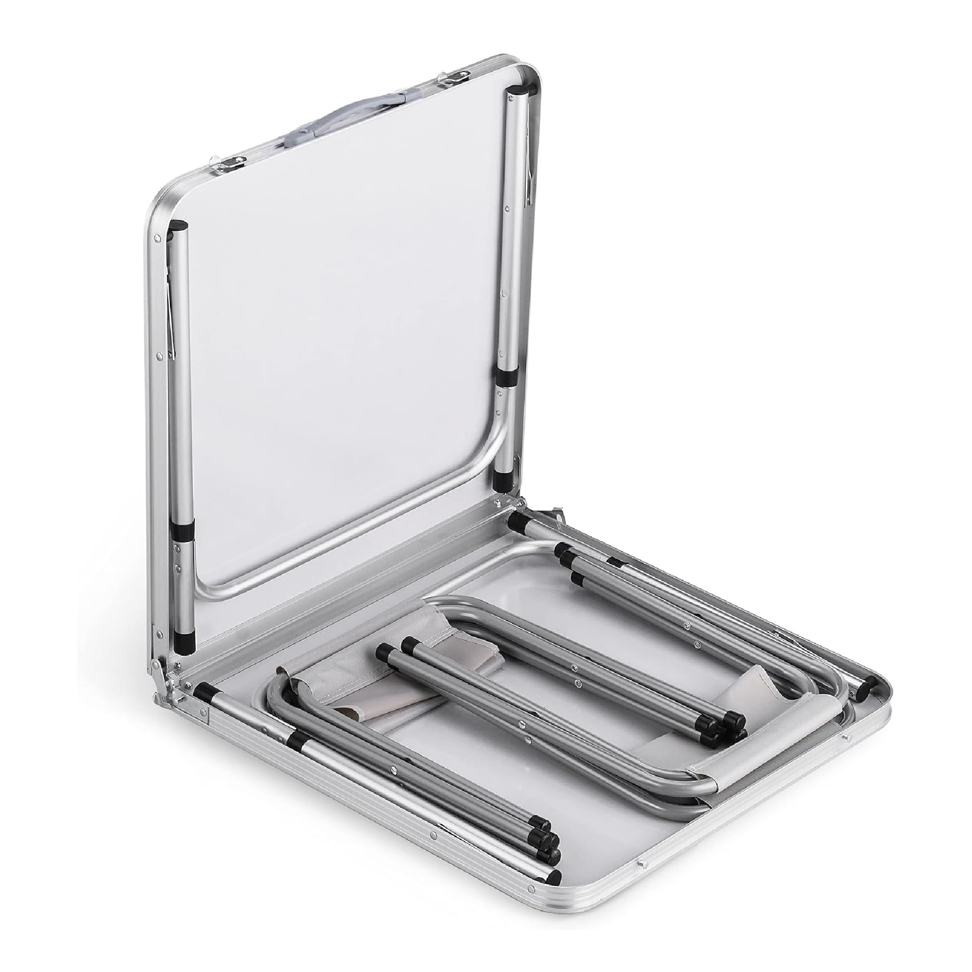 IlGruppone Set Tavolo Pieghevole da Campeggio con 4 Sgabelli, Altezza Regolabile 54-71 cm, Tavolo Richiudibile a Valigia 120x60 cm, Struttura in Alluminio, Portatile per Camping, Picnic e Giardino
