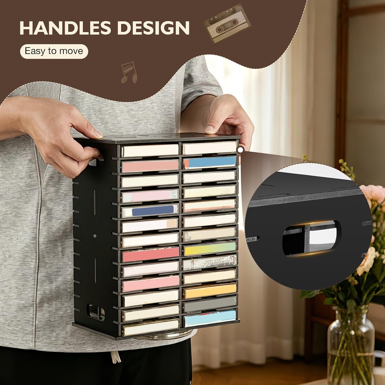Rotating Cassette Tape Storage Holder, 52 Slot Cassettes Organizer Rack, Audio Cassette Tape Display Shelf, Ideal Gift for Cassettes Collectors, Black