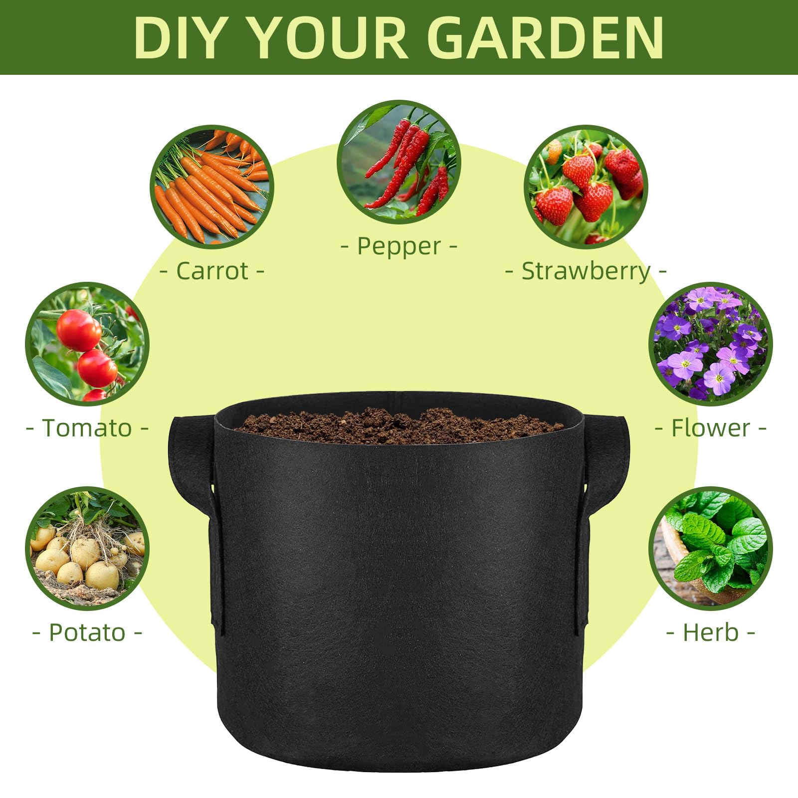 Paquete de 24 bolsas de cultivo de 15 galones, macetas de tela de aireación gruesa resistente con asas para verduras/flores/plantas