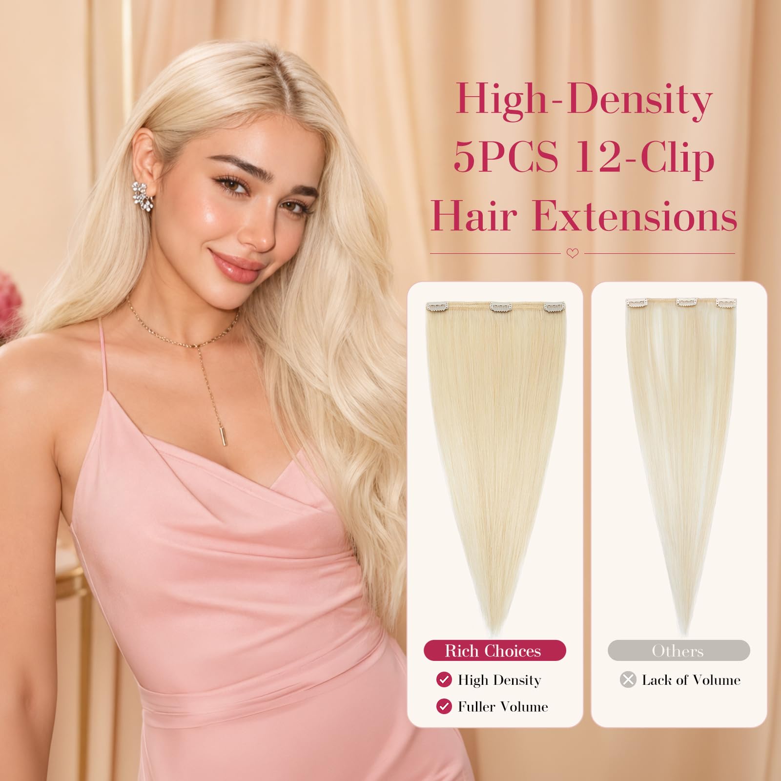 Clip in Extensions Echthaar 5 Stück 45cm #60 Perlblond | Hochdichtes Echthaar Haarverlängerung,Vielfältig kombinierbar für unzählige Styling‑Varianten,100% Remy Human Hair