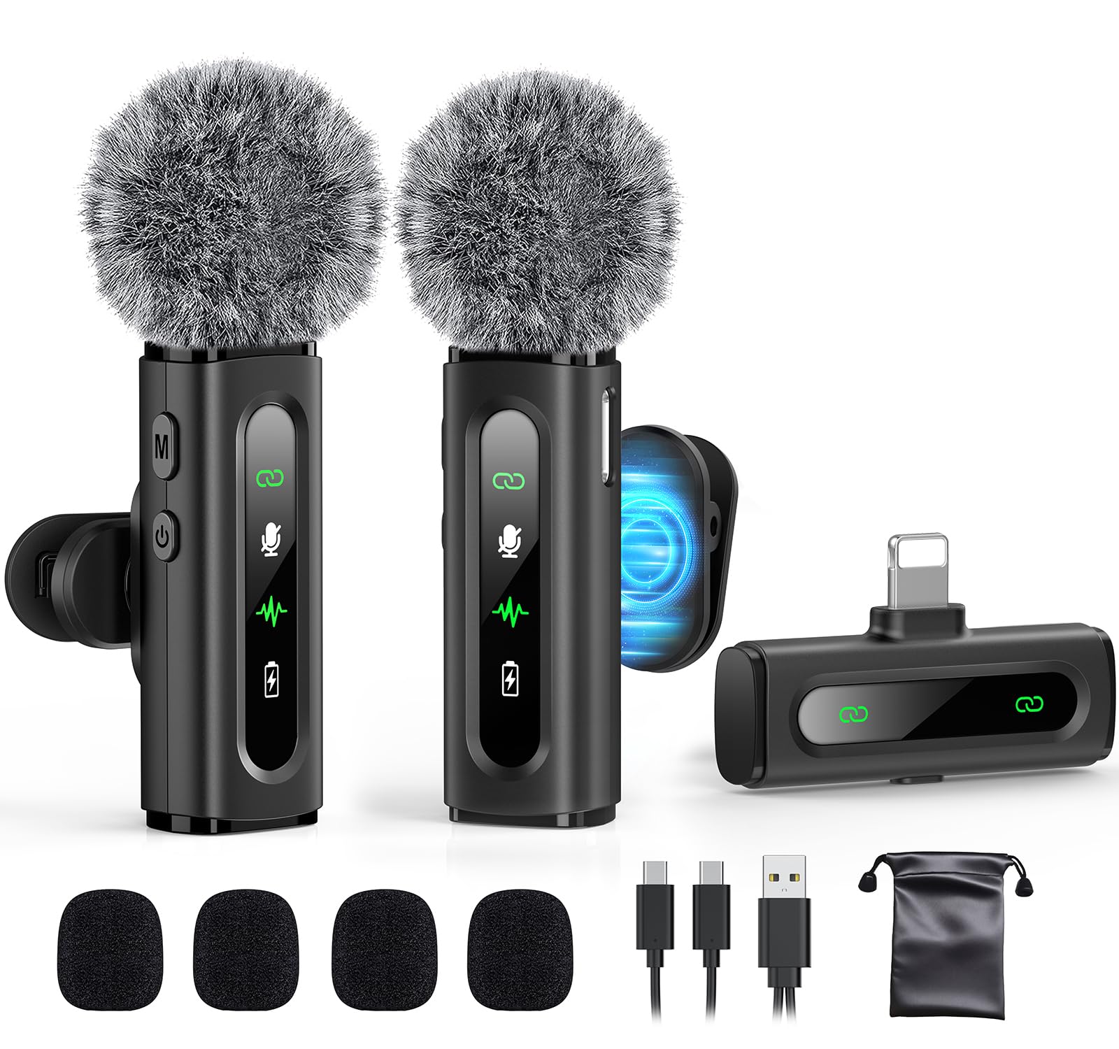 Wireless Lavalier Microphone for iPhone Recording Clip-on Mini Mic for iPhone/for iPad Video Recording with Rotatable Clip&Denoise Recording, Portable Mic Set for Content Creators