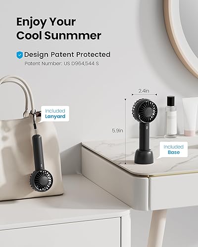 Vista 2 de Gaiatop Mini ventilador portátil, pequeño y potente, diseño lindo de 3 velocidades, ventilador de mano personal y escritorio con base, ligero Negro